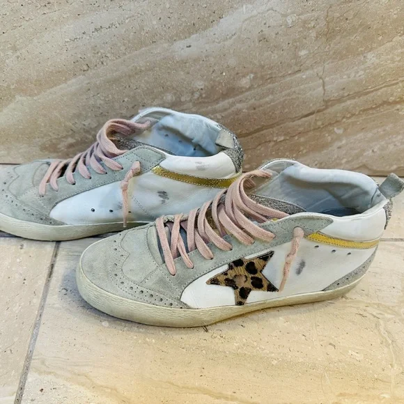 Golden Goose High-Top Sneakers - Gray and Pink with Leopard Detail - Picture 12 of 12